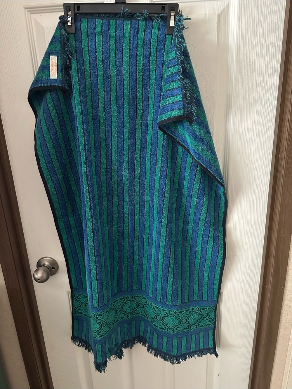Callaway Teal & Navy Striped Barh towel 1960-1970